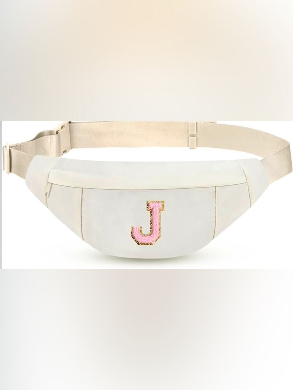 Amazon Cream Crossbody Fanny Pack with Pink 'J' Patch